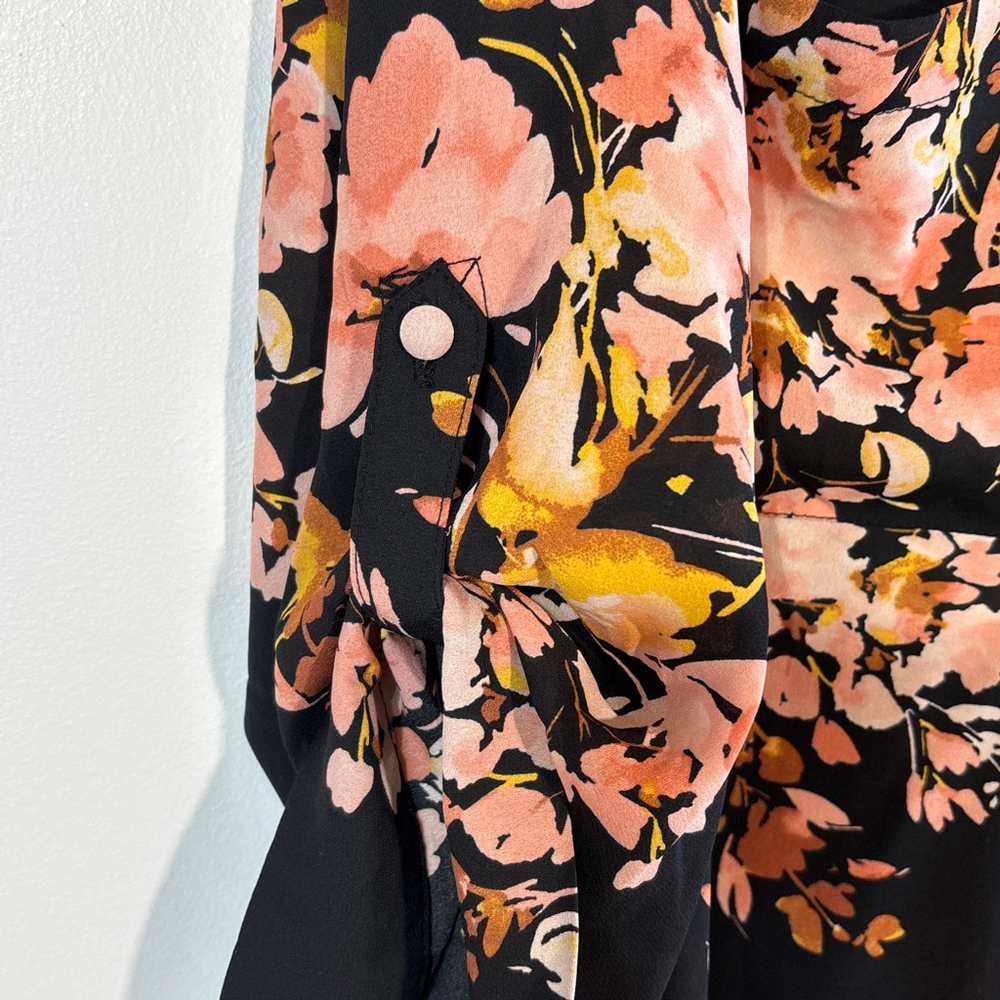 Torrid Harper Georgette 3/4 Sleeve Blouse Women's 2X Black Pink Artsy Floral - Picture 3 of 12